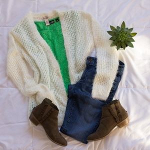 Cream Eyelash open front cardigan by Mudd sz M